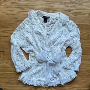 White Lace Cardigan with Bow